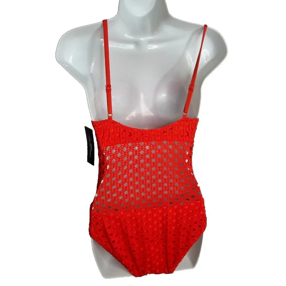 Carmen Marc Valvo Orange Crochet One-Piece Swimsuit